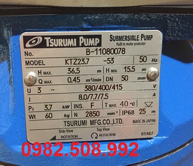 Tem máy bơm chìm Tsurumi KTZ23.7 - 3.7kW/ 5Hp
