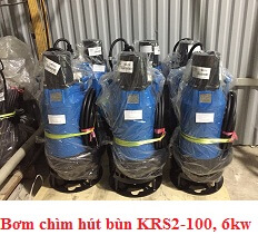 Máy bơm hút bùn lẫn đất sét KRS2-100, bơm chìm Tsurumi Nhật 6kw
