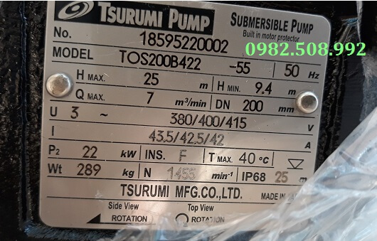 Tem máy bơm chìm nước thải Tsurumi TOS200B422