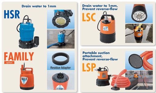 Máy bơm chìm thoát nước thải Tsurumi, hút nước kịch mặt sàn 1mm