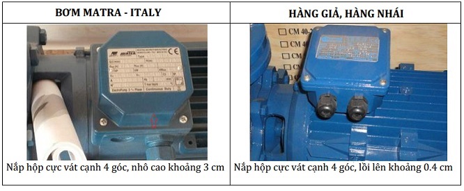 Phân biệt máy bơm trục ngang Matra với hàng nhái