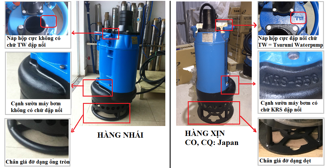 Phân biệt hàng thật - gi?dòng bơm hút bùn Tsurumi KRS