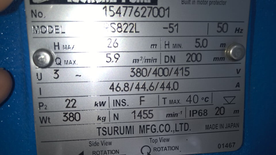 Tem máy bơm hút nước thải Tsurumi KRS822L