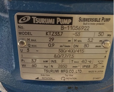 Tem của bơm chìm hút bùn loãng tsurumi KTZ33.7